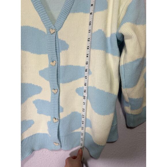 KokoKuma Blue Cow Print Cardigan L Coquette Soft Girl Y2K Kawaii Cottagecore - Picture 7 of 10